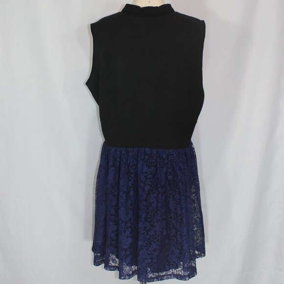 ASOS curve navy blue lace dress, button front, black collar mini size 18 - Picture 5 of 8